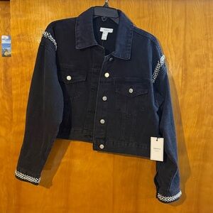 Forever 21 Black Denim Jacket with Checkered Accents